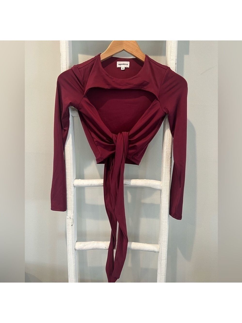 SUPERDOWN revolve burgundy cut out wrap crop top size xs